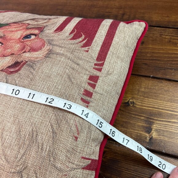 Christmas Pillow With Vintage Santa Claus Print 20"x20" Red & Beige Holiday Deco - Picture 5 of 7
